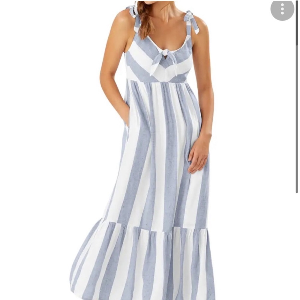 Tommy Bahama Rugby Beach Stripe Tie Front Maxi Dress Swim Cover Up